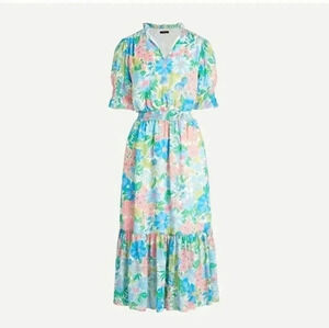J.CREW Smocked Ruffle Fairy Floral Tiered Fully Lined Midi Dress(XS)